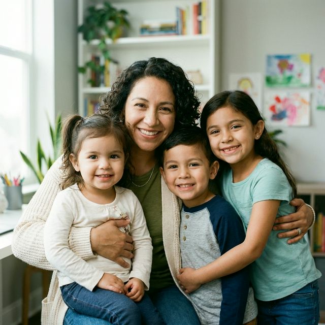 Débora Reis con sus tres hijos